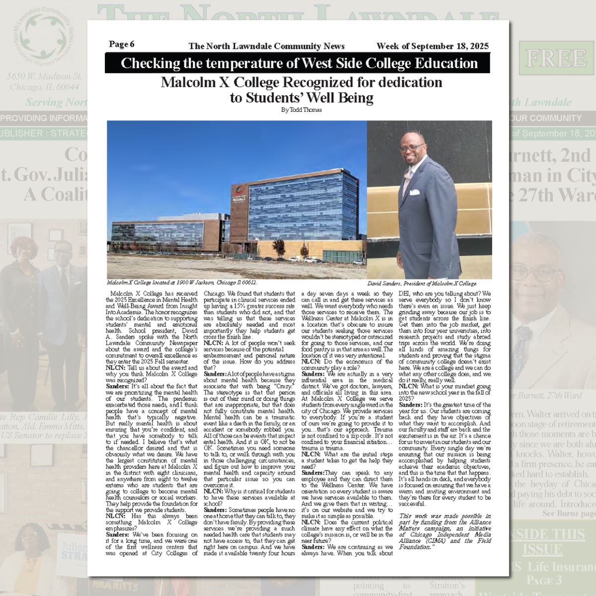 The North Lawndale Community News reports: Malcolm X College Recognized for dedication to Students’ Well Being